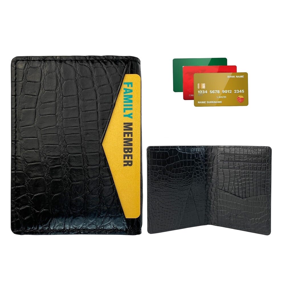 1669 Leather Credit Card Holder Slim AIIigator RFID Blocking Front Pocket